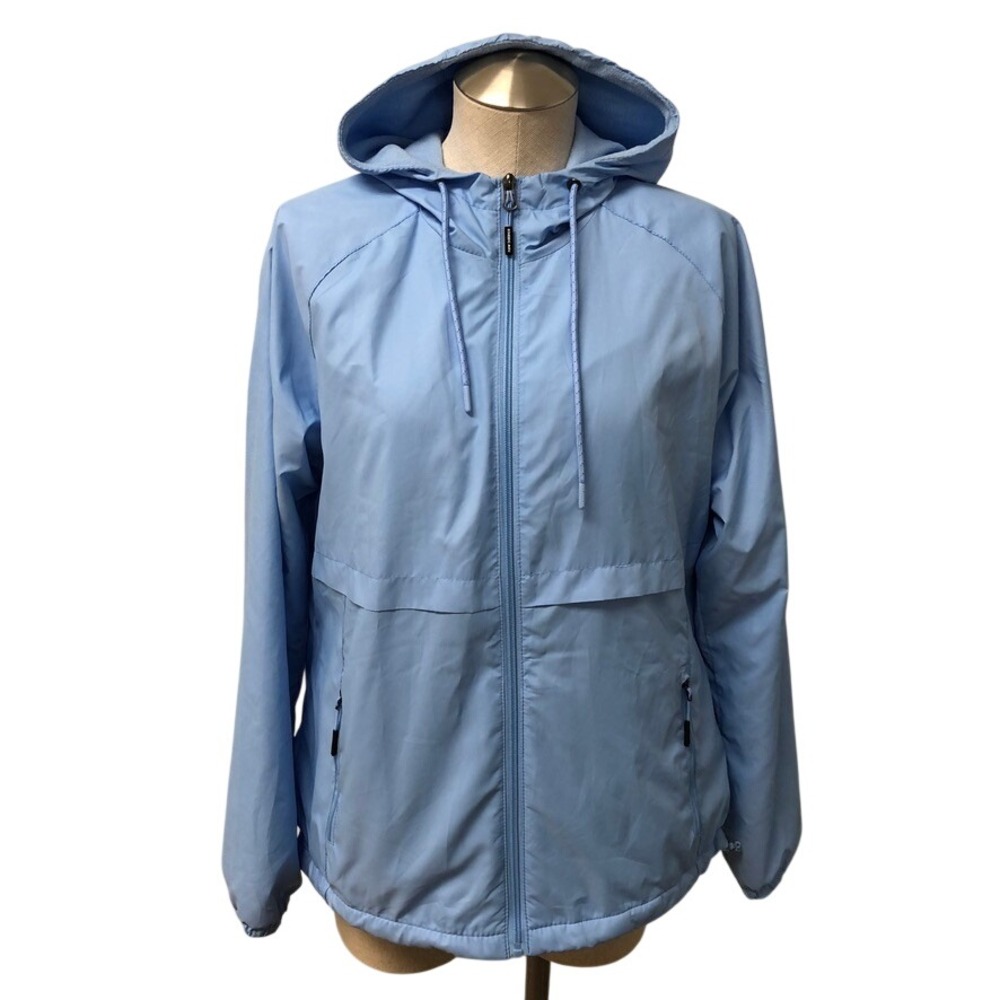 New Balance Windbreaker Womens M Light Blue Hooded Fleece Lined Full Zip Jacket